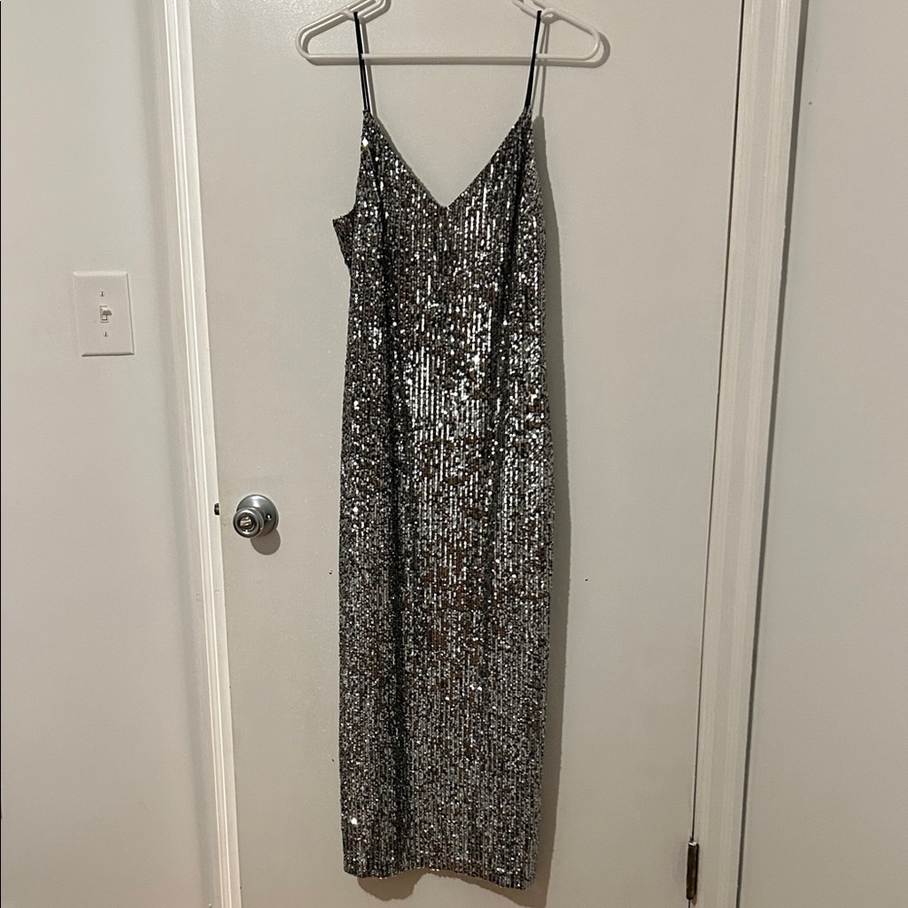 Topshop Silver Sequin Evening Dress